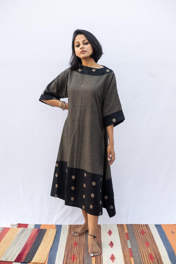 Asymmetrical Dress - Stripes & Beige Flowers