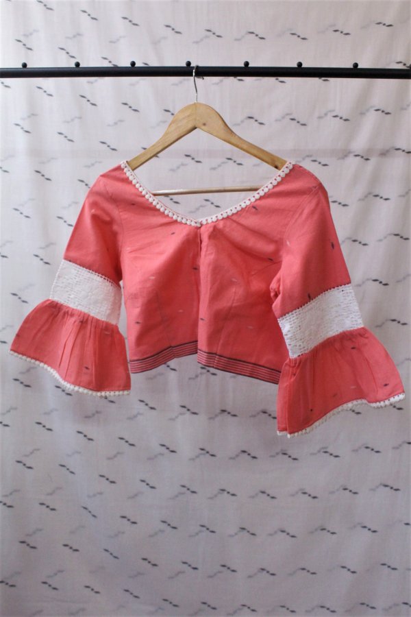 LACE BLOUSE-PEACH MACHIBUTI