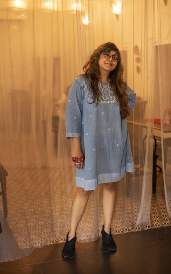 SHIFT DRESS- INDIGO PANJABI