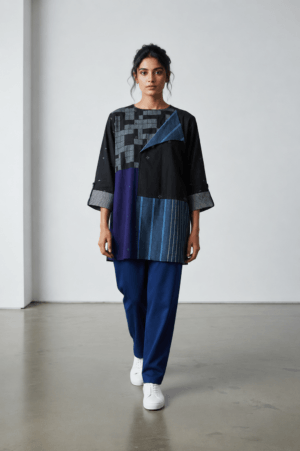 UNISEX PATCH SHIRT – PIXEL BLACK JAMDANI