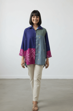 Patch Shirt – Mid Night Blue Jamdani