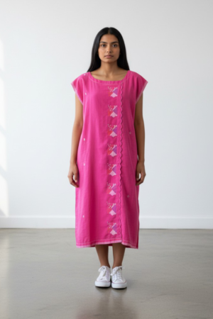 SCALLOP DRESS -HIBISCUS LOTUS GOLAP JAMDANI