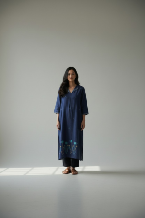 ASSYMETRICAL DRESS - MIDNIGHT BLUE LOTUS JAMDANI