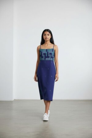 SPAGHETTI COAT TAIL -MIDNIGHT BLUE PIXEL JAMDANI