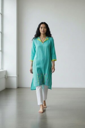 ASSYMETRICAL DRESS- AQUA BLUE LOTUS JAMDANI