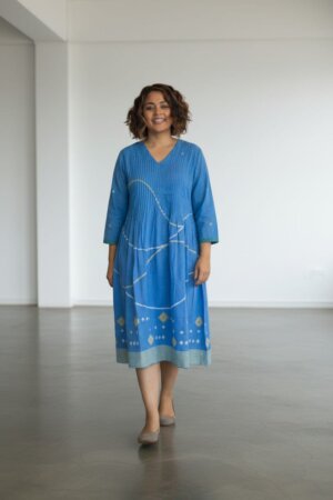 V PINTUCK STARRY NIGHT DRESS JAMDANI