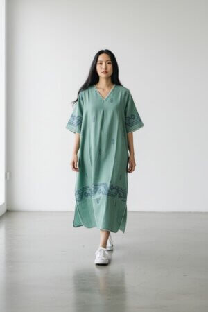 ANTI FIT KURTA MINT JAMDANI