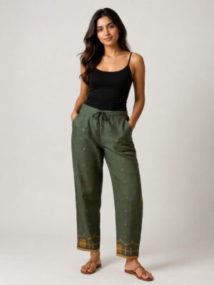 STRAIGHT PANTS – GREEN JAMDANI