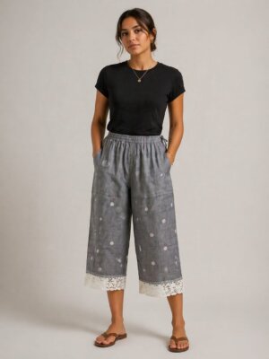 RELAXED FIT JAMADANI PANTS – GREY POLKA DOT