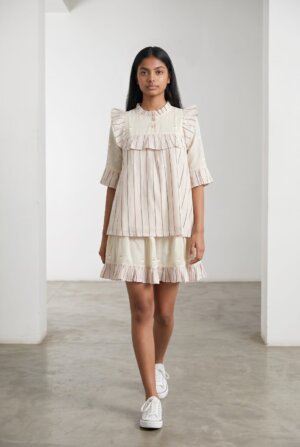 HANDWOVEN JAMDANI TOP & SKIRT SET – IVORY STRIPE