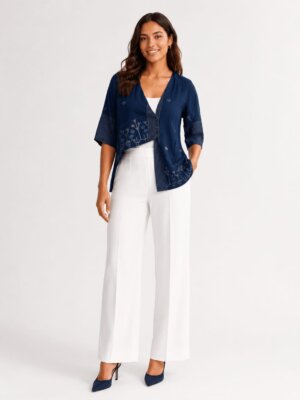 ASYMMETRICAL JACKET STYLE TOP – INDIGO JAMDANI