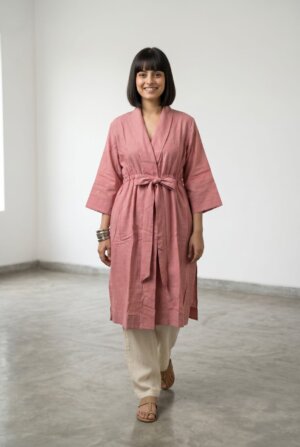 LAPEL TUNIC DRESS – PINK ZARI BUTI JAMDANI