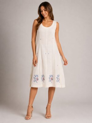 CORSET STYLE DRESS – BLUE PINK FLORAL JAMDANI