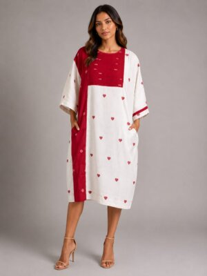 ROUND NECK DRESS – RED HEART JAMDANI