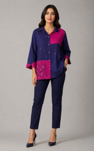 Patch shirt - Magenta embroidery