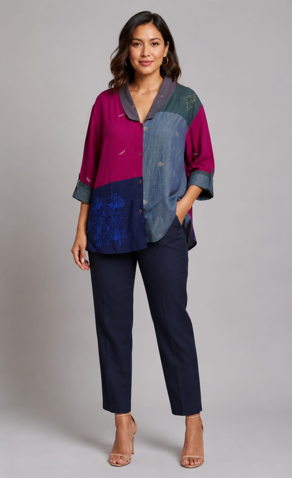 Noor Karat Shirt – Midnight blue embroidery