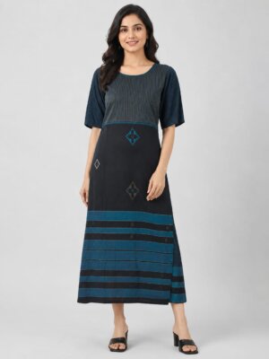 DEEP V GODET DR YOKE ZARI-GEOMATRIC-BLACK