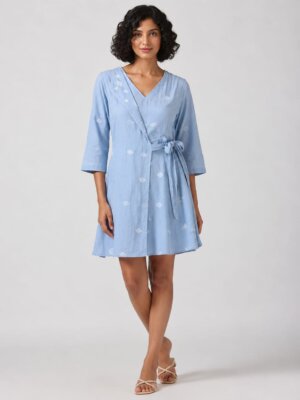 LAPEL V NECK DRESS-RAIN