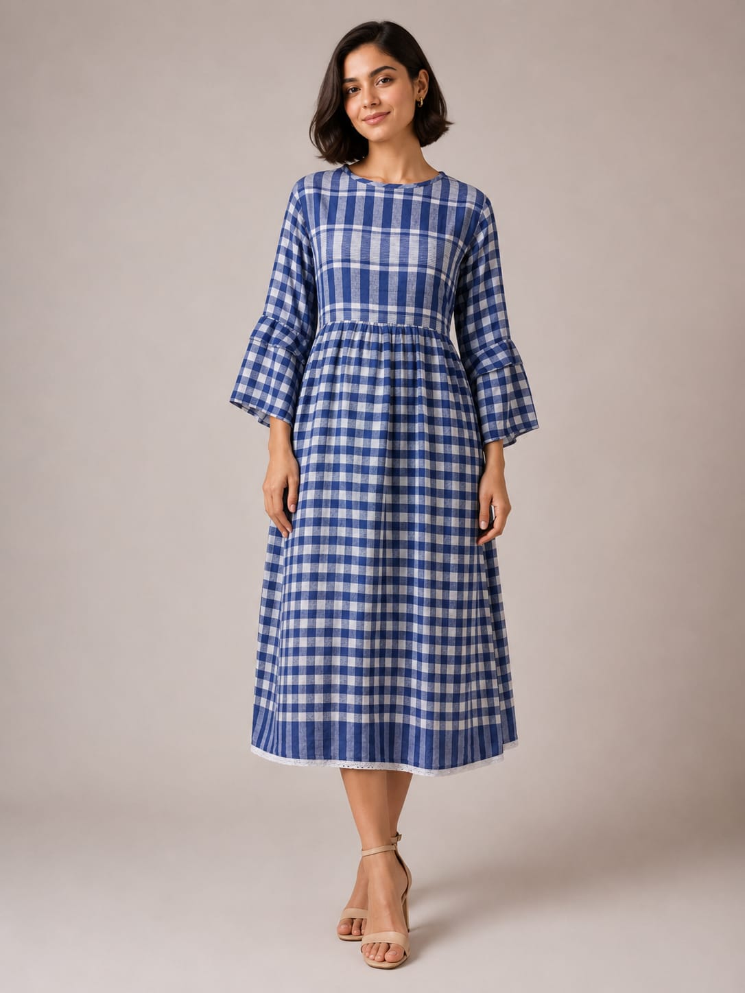 FLARED DRESS LONG-BLUE